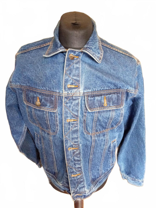 Vintage Wrangler Denim Trucker Jacket Size L Blue Jean Jacket 4 Pocket 80s 90s