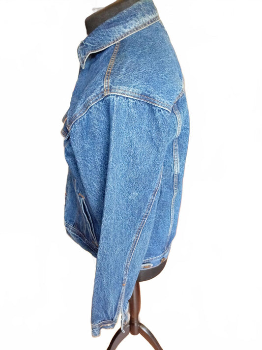 Vintage Wrangler Denim Trucker Jacket Size L Blue Jean Jacket 4 Pocket 80s 90s