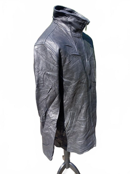 Calvin Klein Men's Black Leather Car Coat Jacket Size M Quilted 3/4 Length