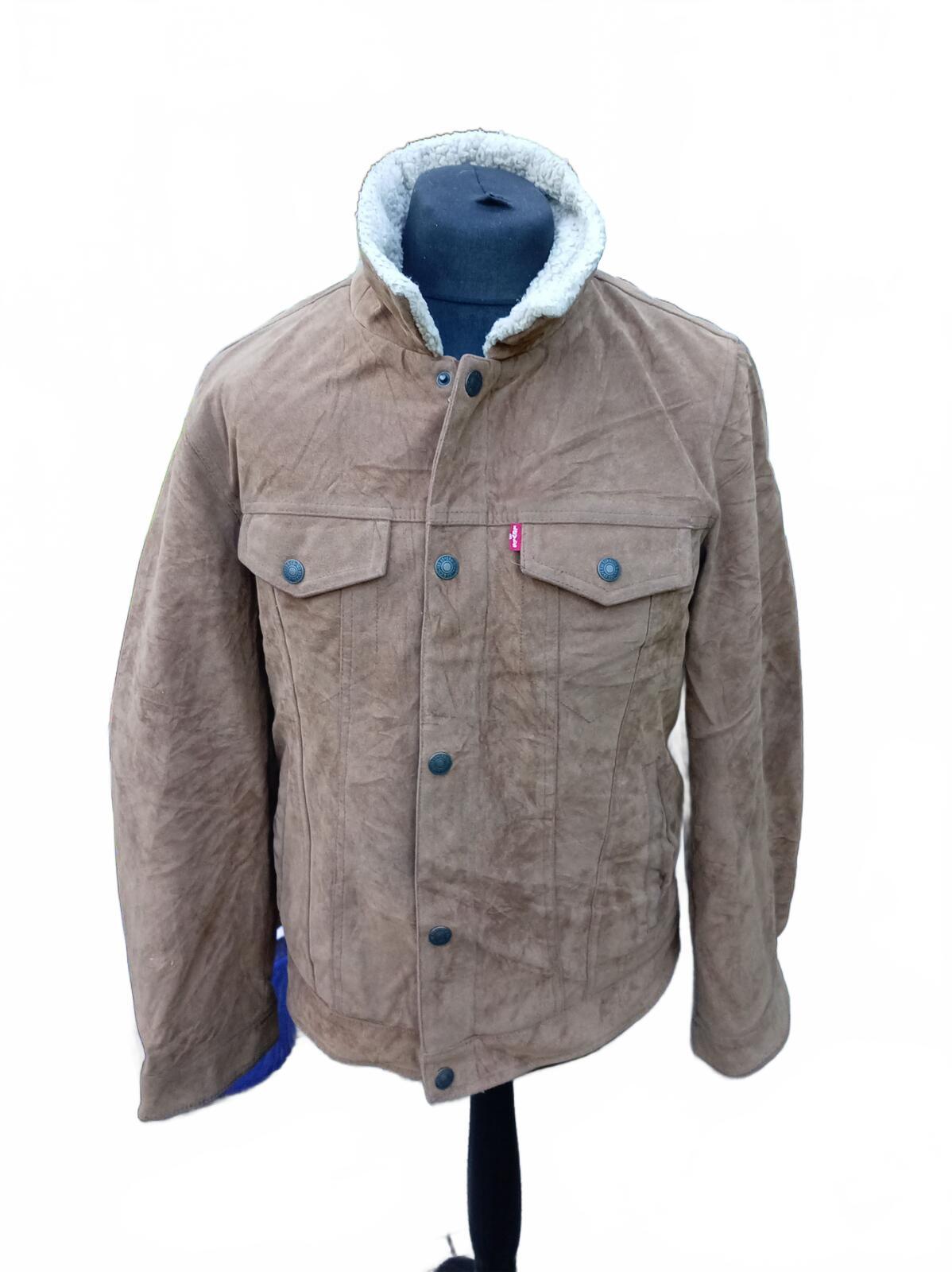 Levi's Men's Faux Suede Sherpa Trucker Jacket Cognac Brown Soft Fleece Lined M