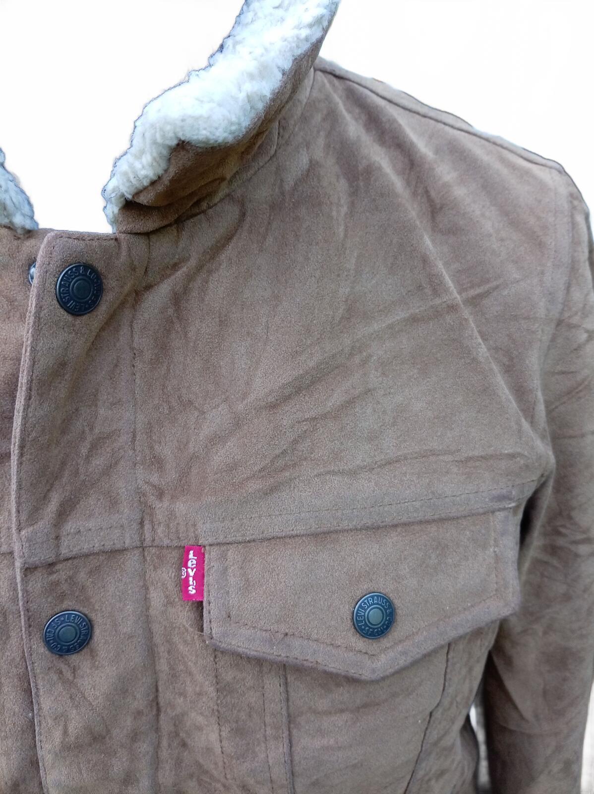 Levi's Men's Faux Suede Sherpa Trucker Jacket Cognac Brown Soft Fleece Lined M