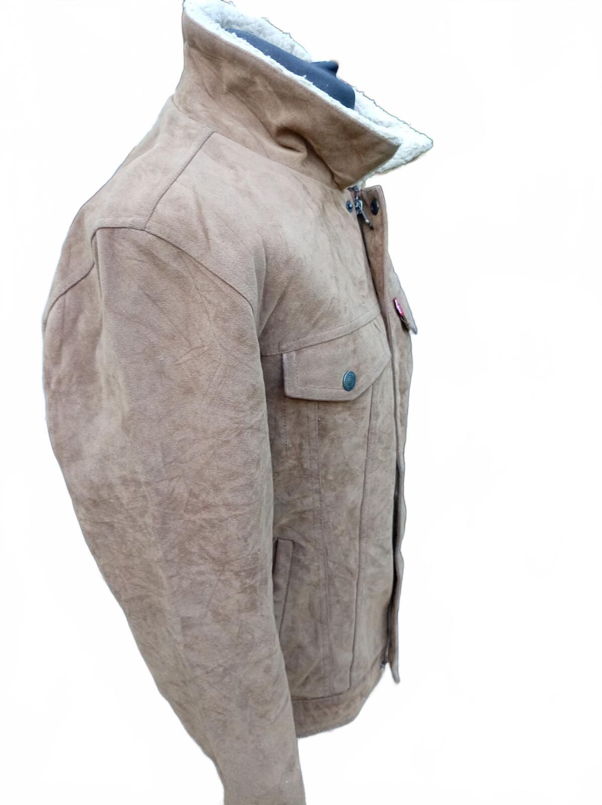 Levi's Men's Faux Suede Sherpa Trucker Jacket Cognac Brown Soft Fleece Lined M