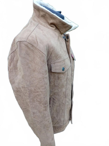 Levi's Men's Faux Suede Sherpa Trucker Jacket Cognac Brown Soft Fleece Lined M