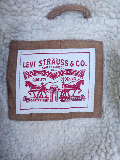 Levi's Men's Faux Suede Sherpa Trucker Jacket Cognac Brown Soft Fleece Lined M