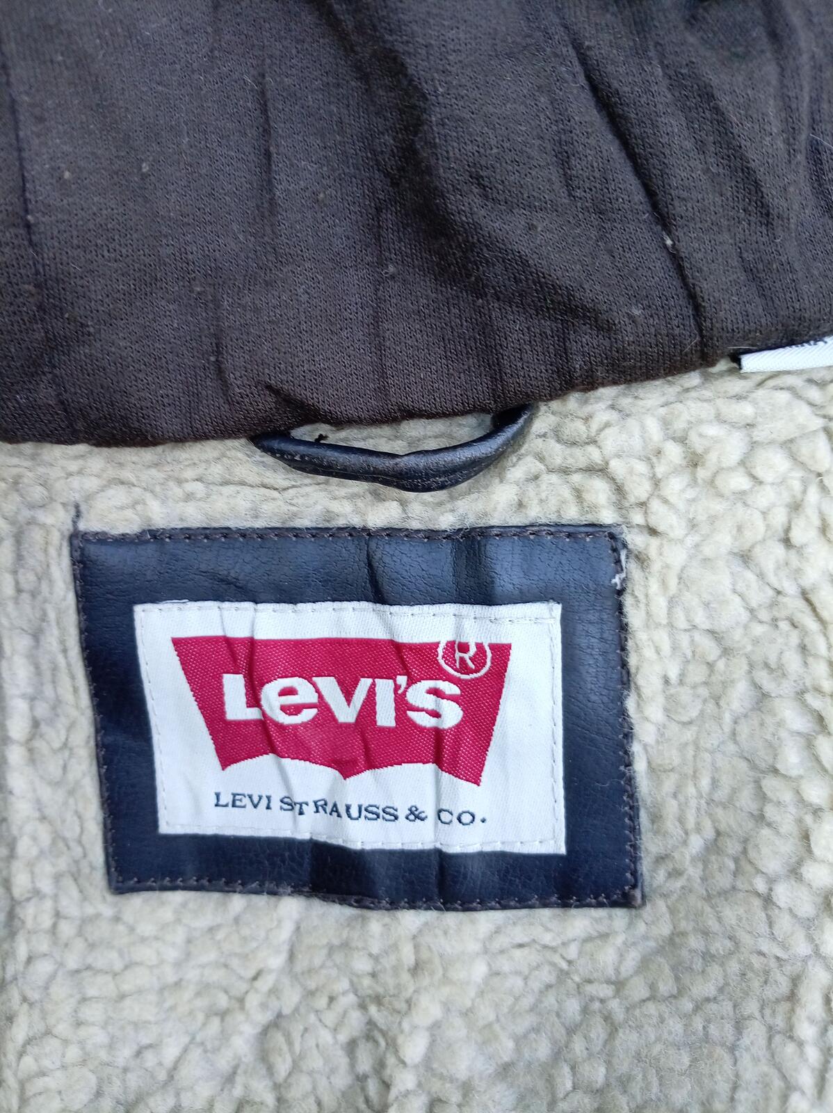 Levi's Men's Faux Leather Sherpa Lined Jacket Built-In Hood Dark Brown Size S