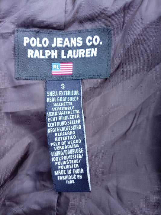 Vintage Polo Jeans Co Ralph Lauren Suede Jacket Size S Small Grey Taupe 18" P2P