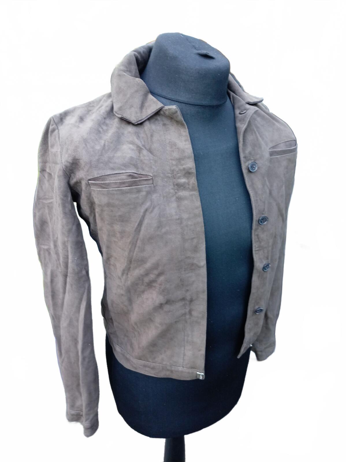 Vintage Polo Jeans Co Ralph Lauren Suede Jacket Size S Small Grey Taupe 18" P2P