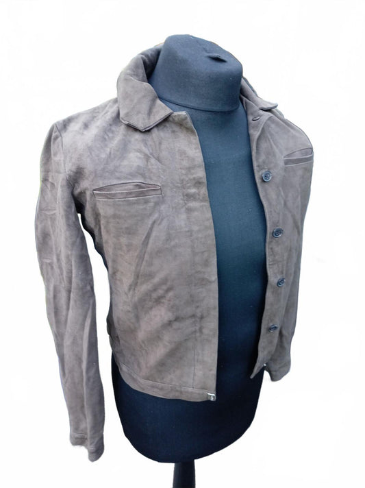 Vintage Polo Jeans Co Ralph Lauren Suede Jacket Size S Small Grey Taupe 18" P2P