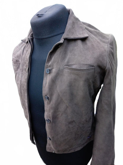 Vintage Polo Jeans Co Ralph Lauren Suede Jacket Size S Small Grey Taupe 18" P2P