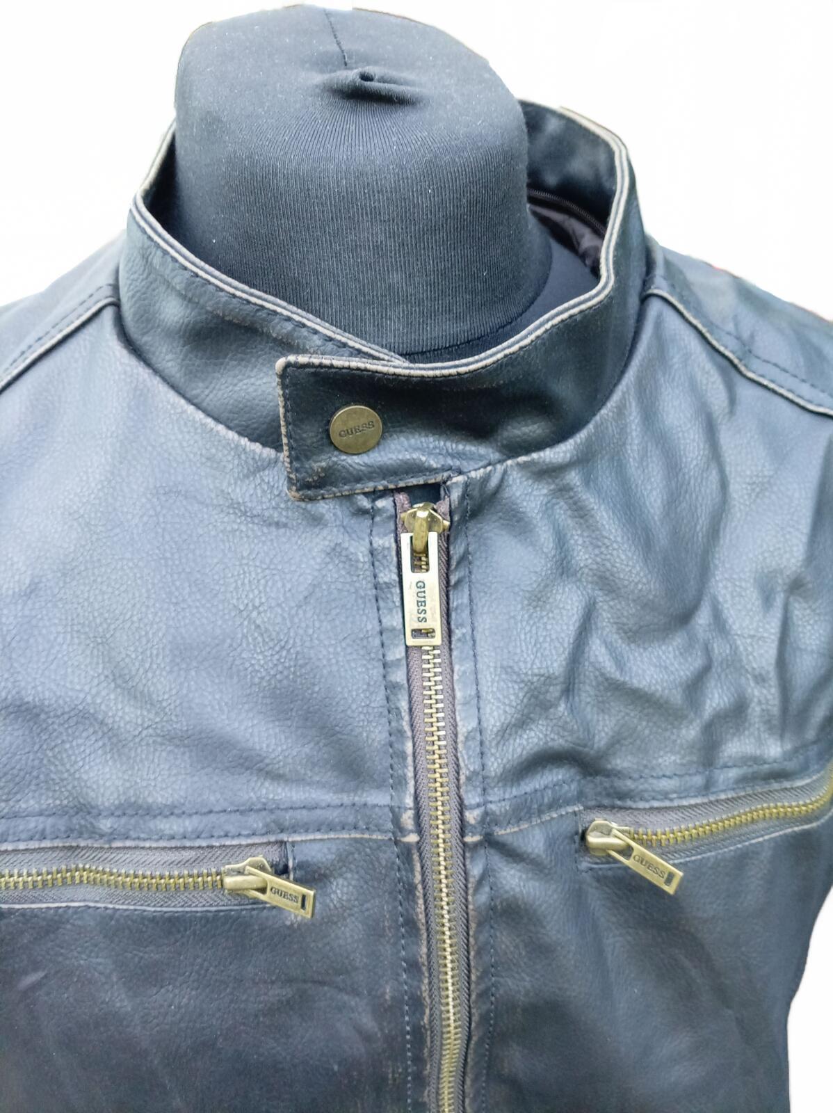 GUESS Men's Faux Leather Moto Jacket Dark Brown Cafe Racer Size XL Extra Large