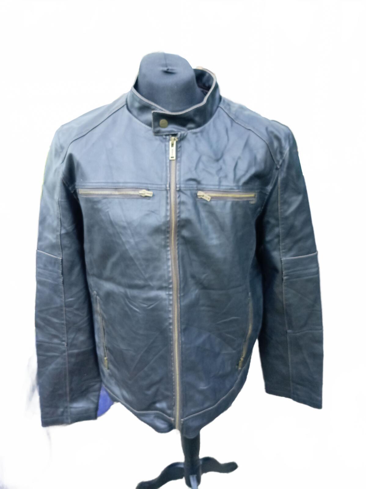 GUESS Men's Faux Leather Moto Jacket Dark Brown Cafe Racer Size XL Extra Large