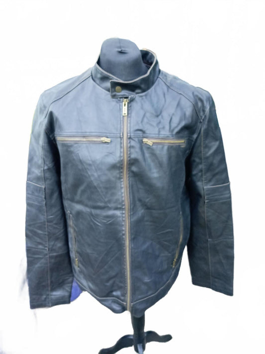 GUESS Men's Faux Leather Moto Jacket Dark Brown Cafe Racer Size XL Extra Large