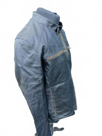 GUESS Men's Faux Leather Moto Jacket Dark Brown Cafe Racer Size XL Extra Large