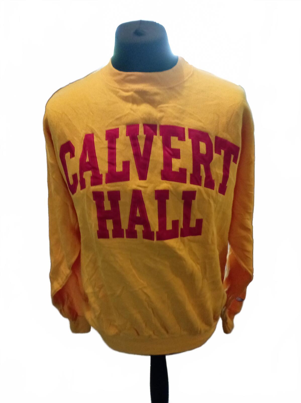 Calvert Hall Yellow Crewneck Sweatshirt with Red Collegiate Logo - XL