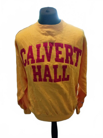 Calvert Hall Yellow Crewneck Sweatshirt with Red Collegiate Logo - XL