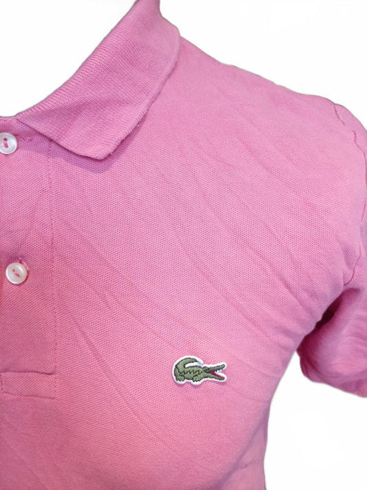 Lacoste Pink Short Sleeve Polo Shirt with Crocodile Logo - Size 5 Large