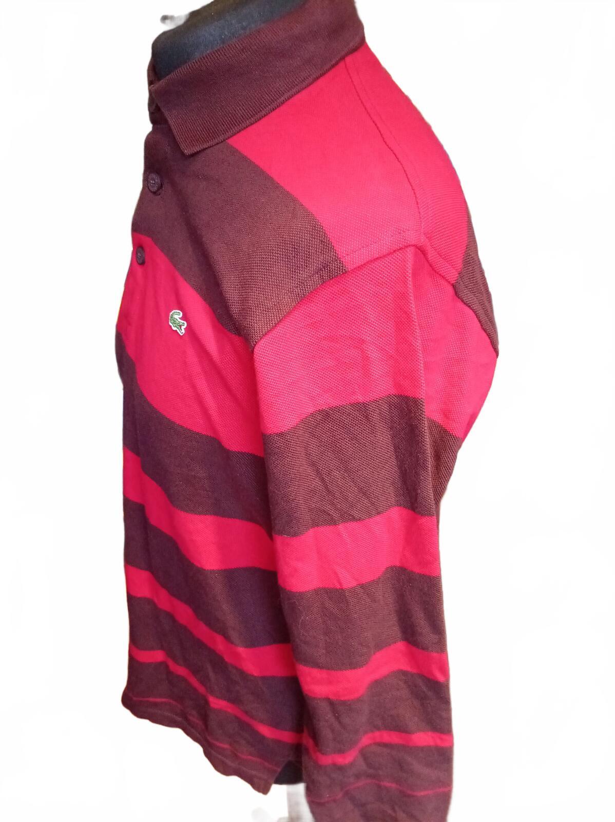 Lacoste Men's Long Sleeve Striped Polo Shirt Burgundy Red - Small