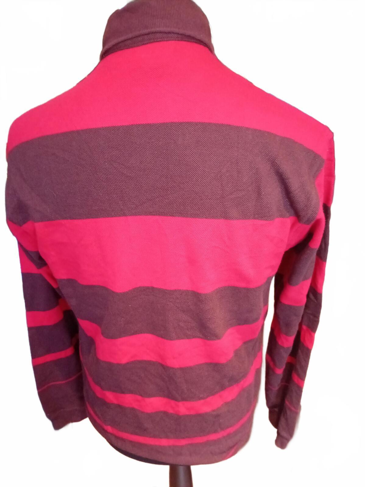 Lacoste Men's Long Sleeve Striped Polo Shirt Burgundy Red - Small