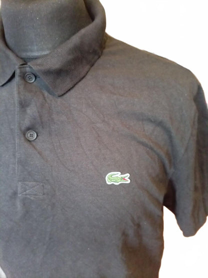 Lacoste Black Cotton Short Sleeve Polo Shirt - Size 4 - Medium