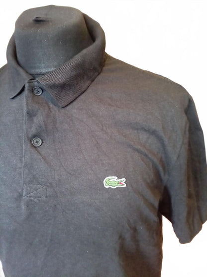 Lacoste Black Cotton Short Sleeve Polo Shirt - Size 4 - Medium