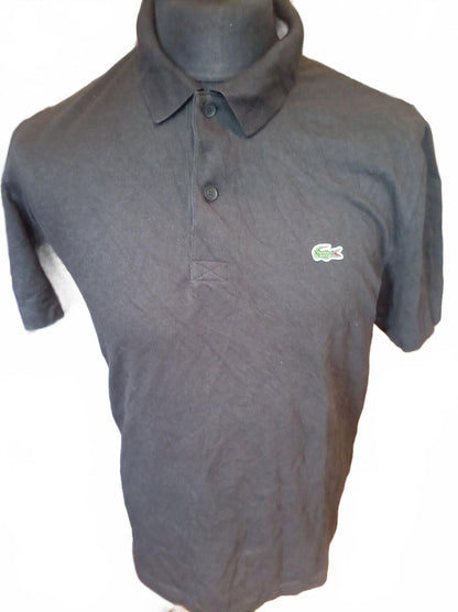Lacoste Black Cotton Short Sleeve Polo Shirt - Size 4 - Medium
