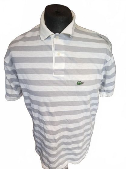 Vintage IZOD Lacoste Men's XL Short Sleeve Striped Polo Shirt White Grey - 1980s