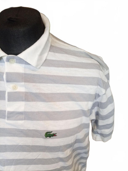 Vintage IZOD Lacoste Men's XL Short Sleeve Striped Polo Shirt White Grey - 1980s