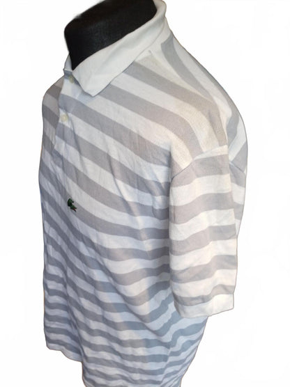 Vintage IZOD Lacoste Men's XL Short Sleeve Striped Polo Shirt White Grey - 1980s