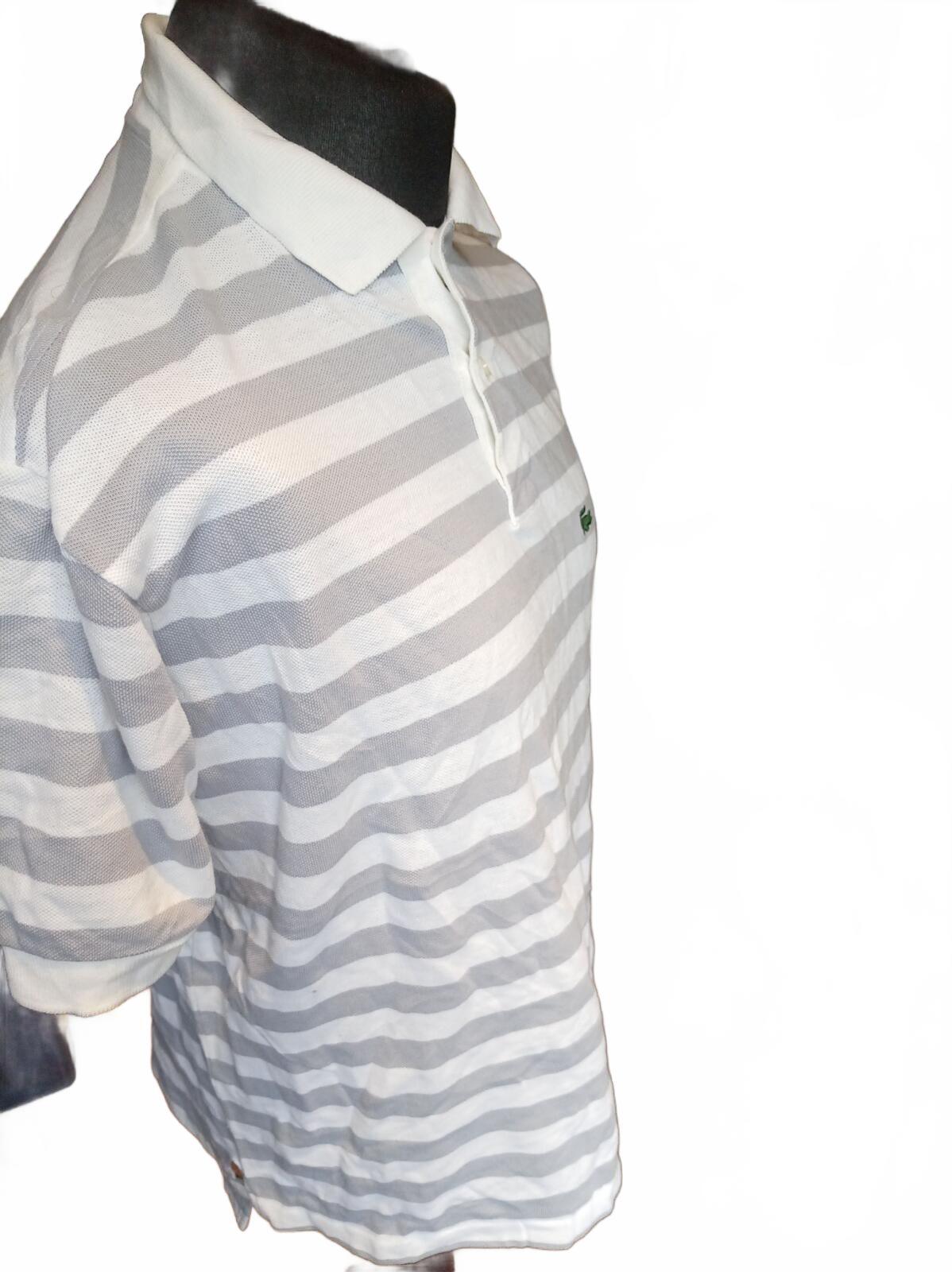 Vintage IZOD Lacoste Men's XL Short Sleeve Striped Polo Shirt White Grey - 1980s
