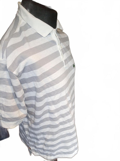 Vintage IZOD Lacoste Men's XL Short Sleeve Striped Polo Shirt White Grey - 1980s
