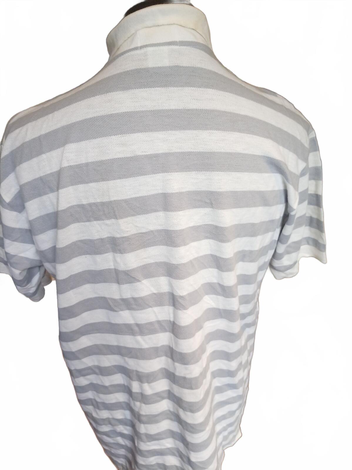 Vintage IZOD Lacoste Men's XL Short Sleeve Striped Polo Shirt White Grey - 1980s