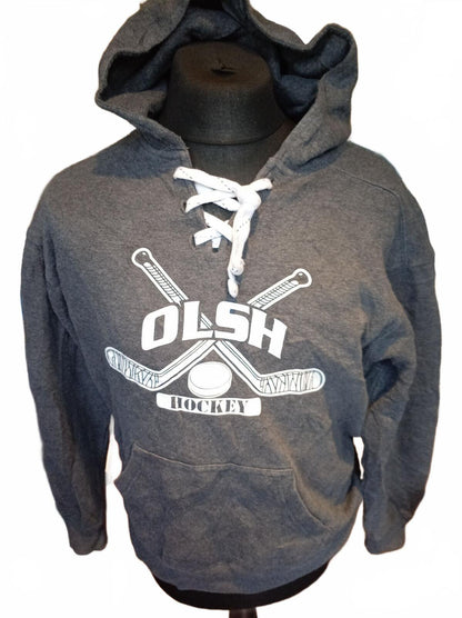 OLSH Hockey Grey Lace-Up Graphic Hoodie  - Medium