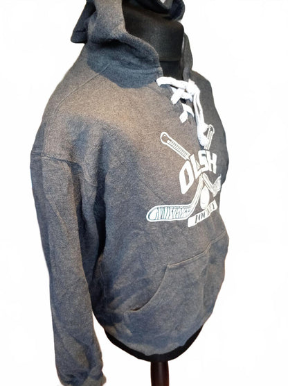 OLSH Hockey Grey Lace-Up Graphic Hoodie  - Medium