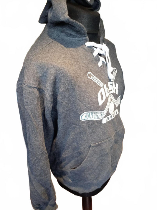 OLSH Hockey Grey Lace-Up Graphic Hoodie  - Medium