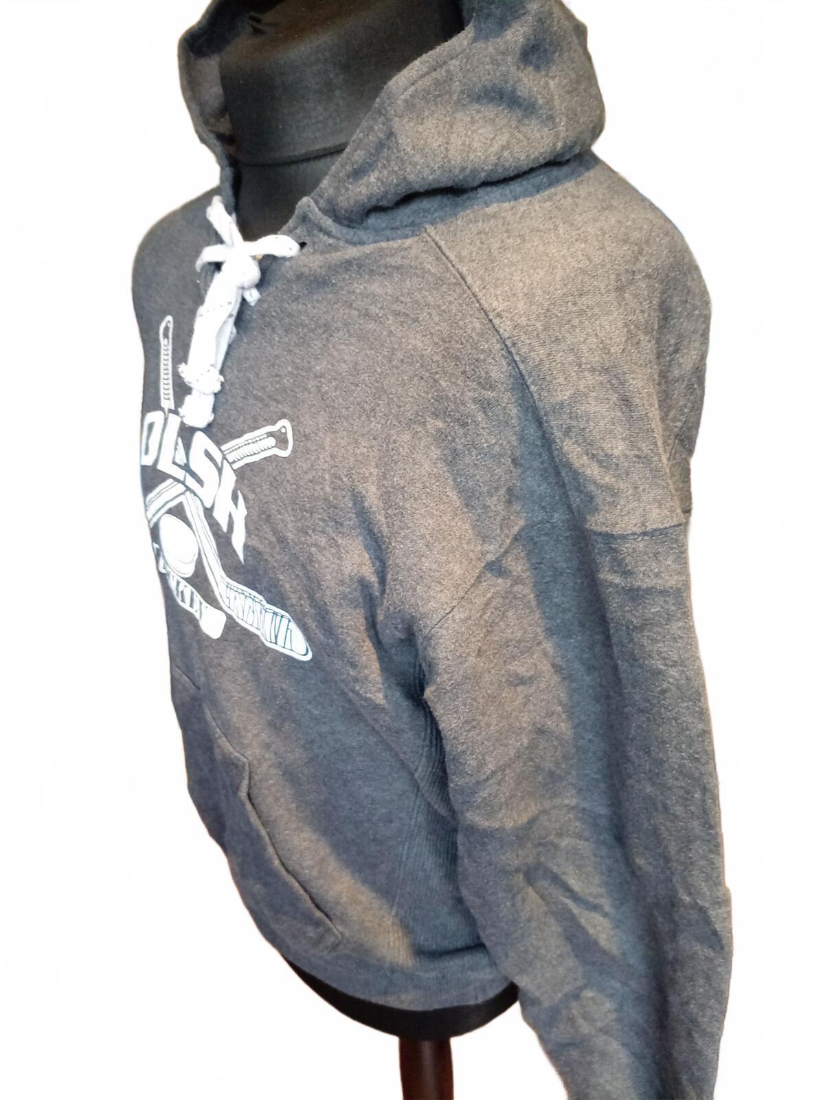 OLSH Hockey Grey Lace-Up Graphic Hoodie  - Medium