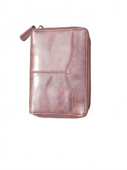 Ereganto Oxblood Real Leather Double Zip Around Wallet RFID Secure Clutch Pur