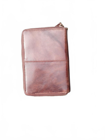 Ereganto Oxblood Real Leather Double Zip Around Wallet RFID Secure Clutch Pur