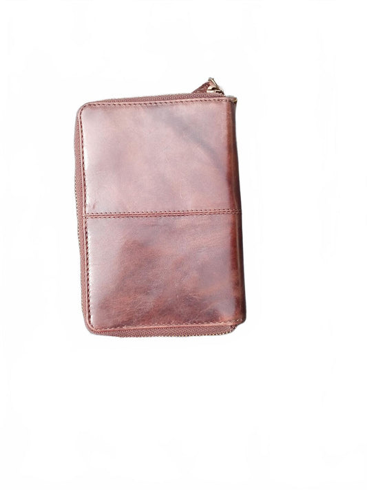 Ereganto Oxblood Real Leather Double Zip Around Wallet RFID Secure Clutch Pur