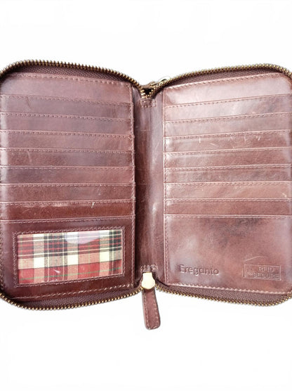 Ereganto Oxblood Real Leather Double Zip Around Wallet RFID Secure Clutch Pur