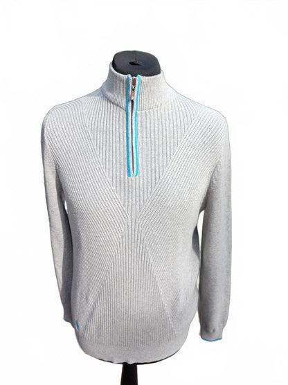 Glenmuir Quarter Zip Sweater Medium Grey – Ribbed Knit Golf – Men’s Pullover