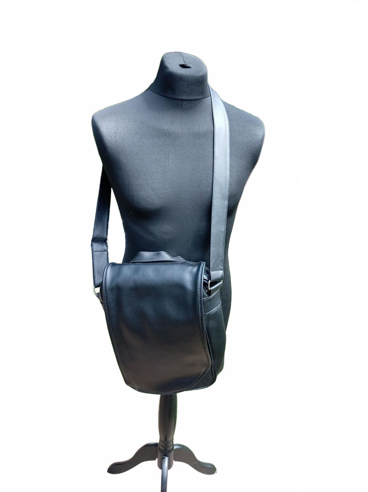 Black PVC Crossbody Messenger Bag - 13" x 9"