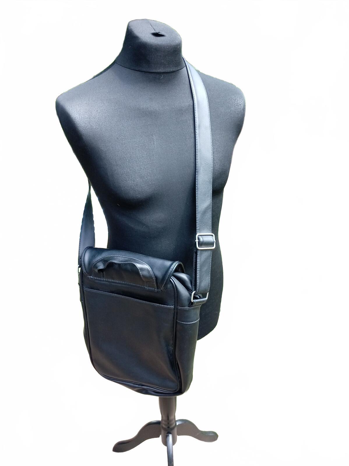 Black PVC Crossbody Messenger Bag - 13" x 9"