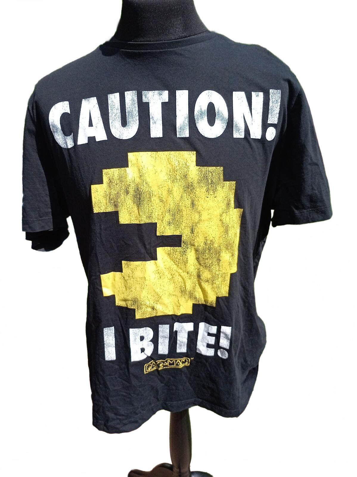Pac-Man Retro Gaming Graphic T-Shirt Large Black Caution I Bite Tee