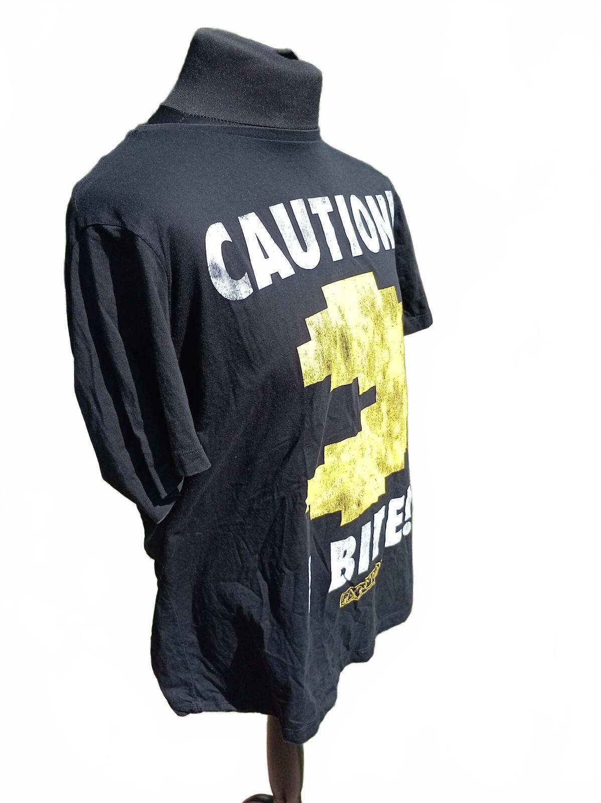 Pac-Man Retro Gaming Graphic T-Shirt Large Black Caution I Bite Tee