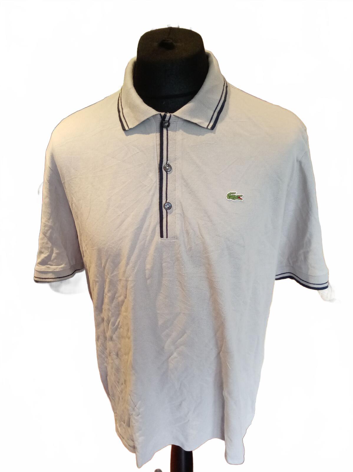 Lacoste Men's Short Sleeve Polo Shirt Cream with Navy Trim - 6 - XL