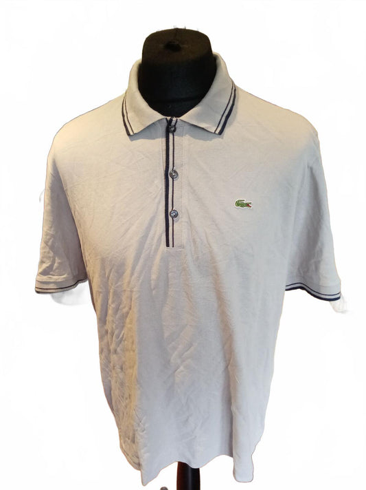 Lacoste Men's Short Sleeve Polo Shirt Cream with Navy Trim - 6 - XL