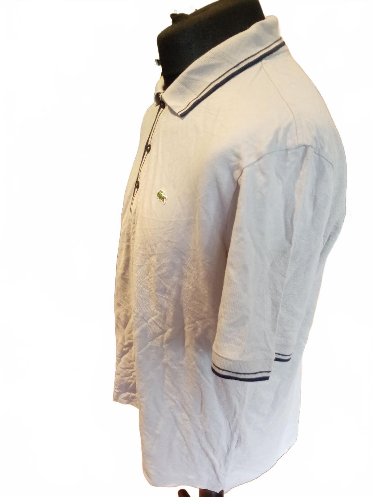 Lacoste Men's Short Sleeve Polo Shirt Cream with Navy Trim - 6 - XL