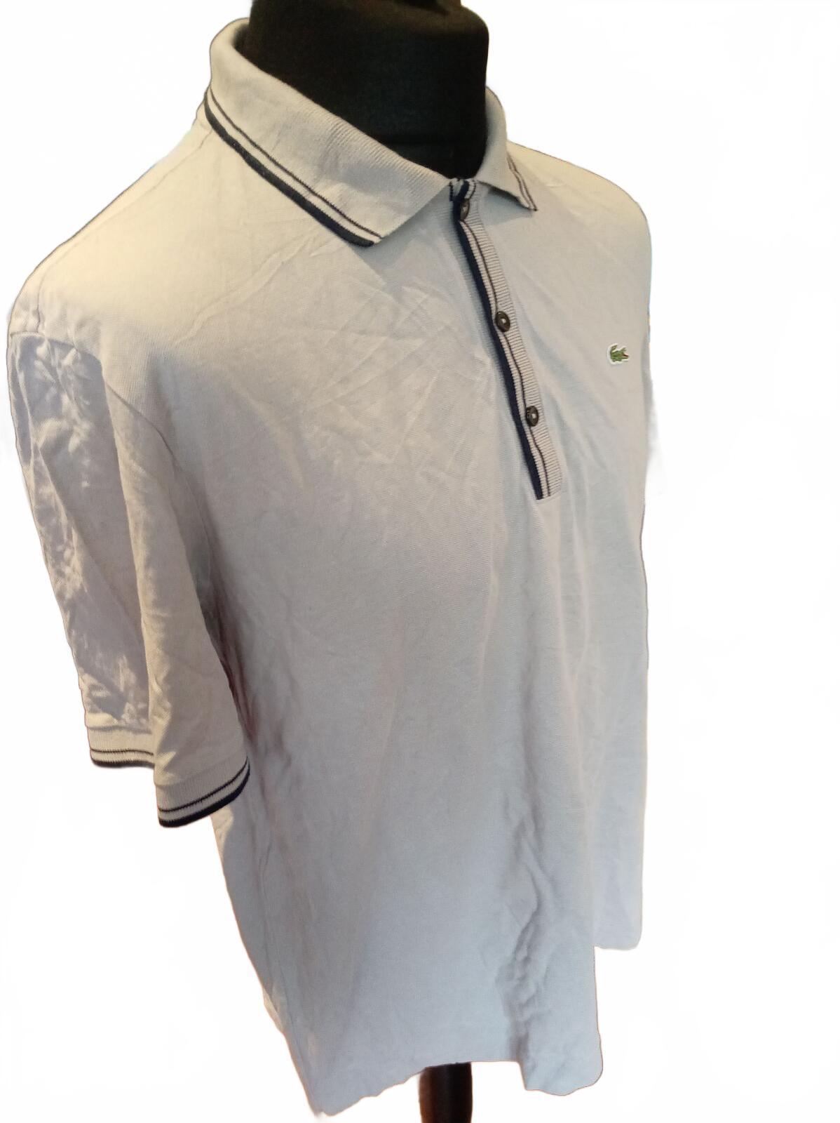 Lacoste Men's Short Sleeve Polo Shirt Cream with Navy Trim - 6 - XL