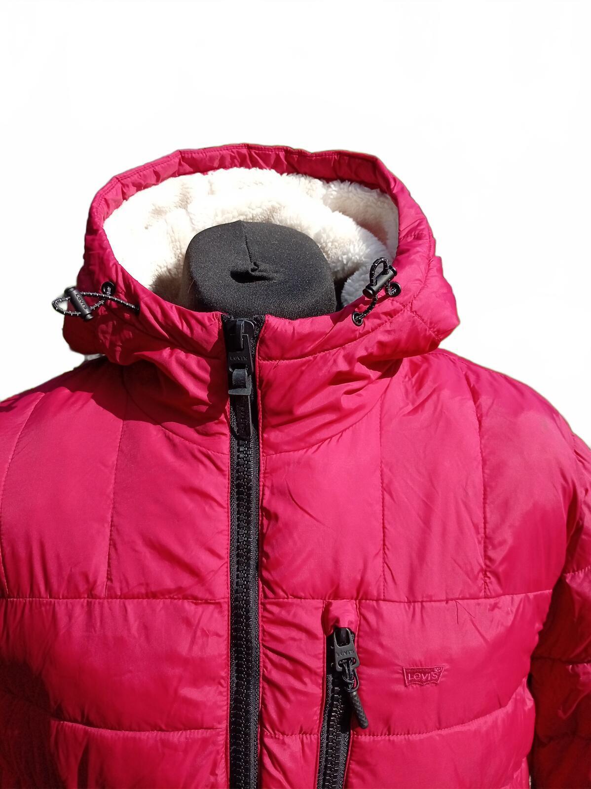 Levi's Men's Hooded Puffer Jacket XL Extra Large Red Pink Sherpa Fleece Lined