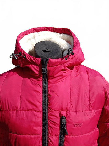 Levi's Men's Hooded Puffer Jacket XL Extra Large Red Pink Sherpa Fleece Lined